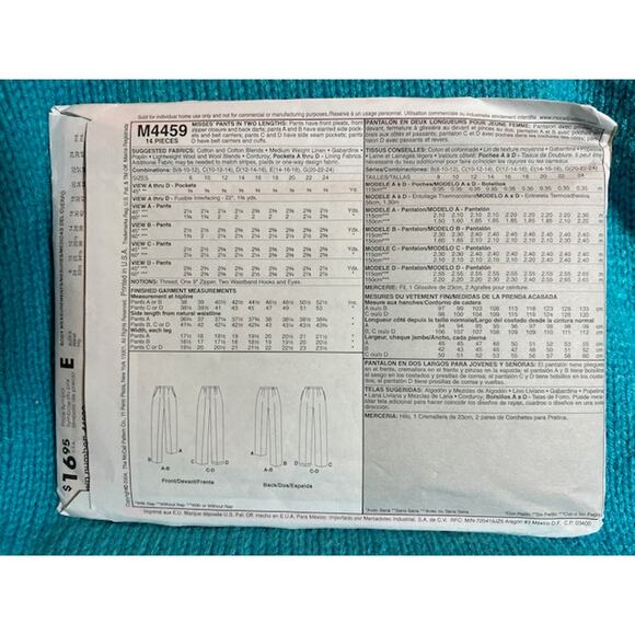 McCalls Sewing pattern 4459 pants pleat front dress - Picture 3 of 5